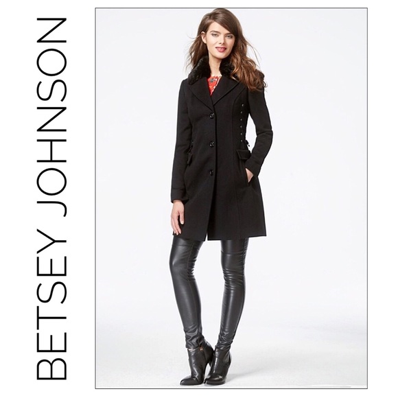 Betsey Johnson Jackets & Blazers - Betsey Johnson Black Corset Coat W/Faux Fur Collar